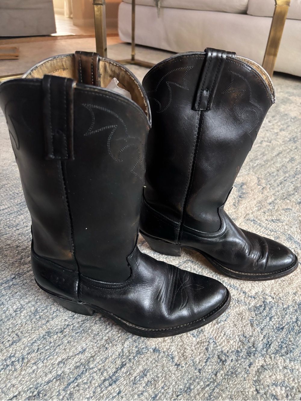 Vintage 90s Black Leather Dingo Cowboy Western Boots with Stitch Detail